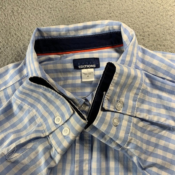 BASIC EDITIONS Shirt Womens 2X Button Up Blouse Top Plaid Long Sleeve Blue* - Picture 14 of 16